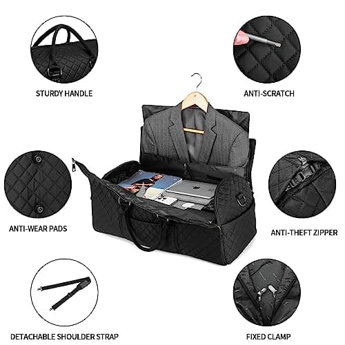 2-in-1 Convertible Leather Garment Bag for Women with Shoe Pouch, Hanging Travel Duffle Bag - Black — view 4
