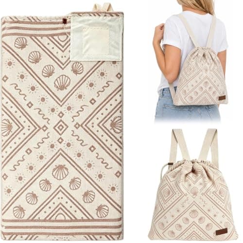 2-in-1 Beach Towel Bag, Summer Convertible Drawstring Beach Towel Backpack