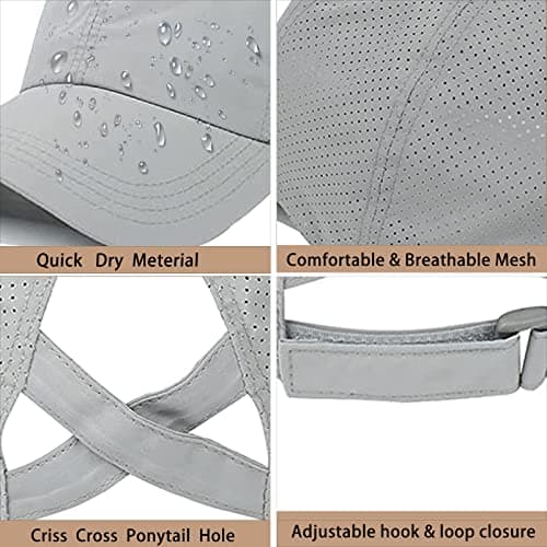 Baynetin Womens Criss Cross Ponytail Baseball Cap,High Messy Bun Ponycap Quick Drying Mesh Outdoor Sports Hat with Ponytail Hole Adjustable Travel Summer Hat (Light Grey, One Size) — view 3