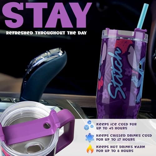 Disney Stitch Insulated Tumbler Travel Mug 940ml/33oz Water Bottle with Straw & Handle Thermal Double Wall Vacuum Insulation Drinks Cold Up to 17Hrs, Hot Up to 8Hrs, 45Hrs Ice — view 6