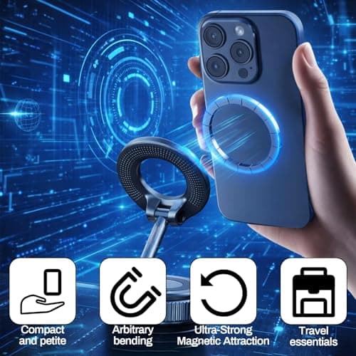 Mlifleue Magnetic Car Phone Holder Upgraded, 360° Rotatable Suction Magnetic Car Phone Mount with 2 Magnet Rings, Foldable & Adjustable for Car/Gym/Smooth Surface, Compatible with iPhone & Android — view 4