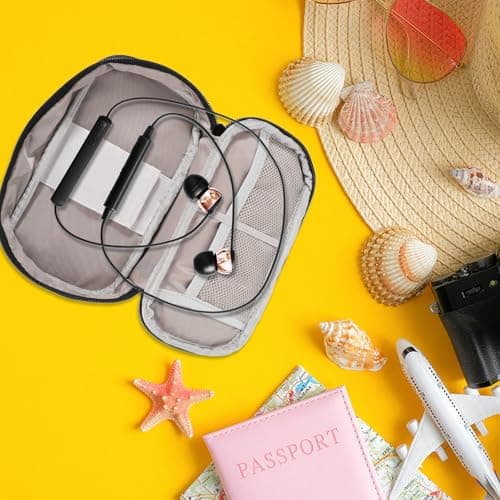 FUOYLOO Portable USB Cable Organizer and Storage Case for Earphones and Chargers, Lightweight Oxford Cloth Bag Suitable for Travel with Power Bank and Charger Accessories Black — view 5