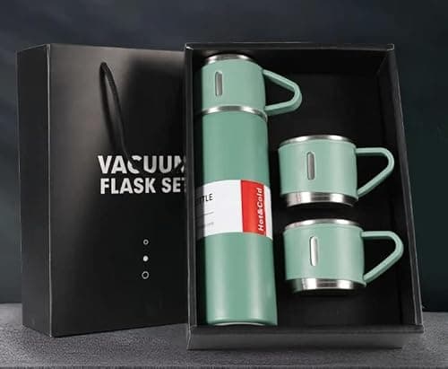 Modern Travel Thermal Flask Set - Flask set Stainless Steel Vacuum Insulated Bottle with Extra 2 Cup for Hot and Cold Drink (Green) — view 2