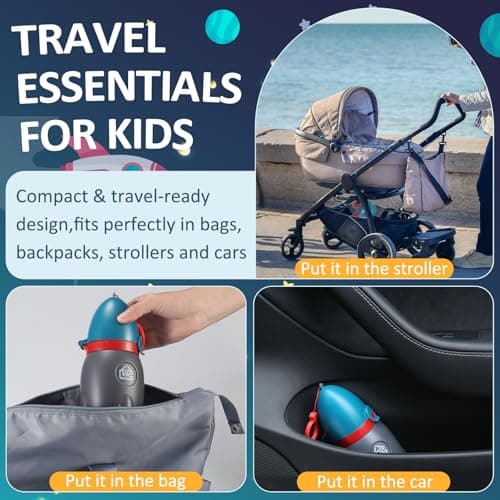 Cute Rocket Design 12.5 OZ Kids Pee Cup, Portable Reusable Emergency Pee Bottle for Toddler Boys & Girls, Ideal for Camping, Car Travel, Road Trips and Toddler Toilet Training — view 5