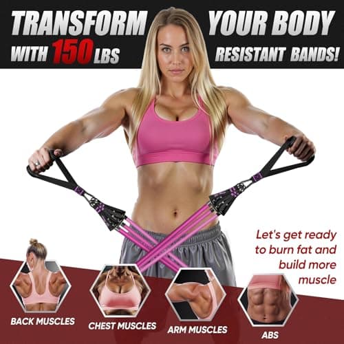 HPYGN Resistance Bands Set with Handles, Exercise Bands Stackable up to 150lbs, Resistance Bands with Door Anchor & Ankle Straps for Fitness, Strength, Yoga, Home Gym Equipment for Women and Men — view 2