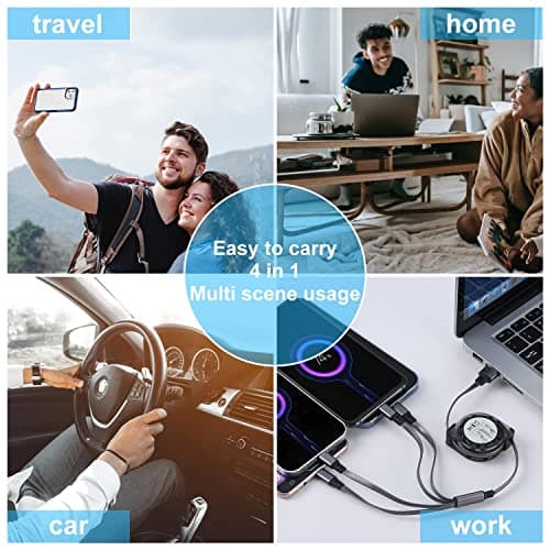 SDBAUX 4 in 1 Retractable Multi USB Charger Cable, 3A Fast Charging Cord 1M — view 6