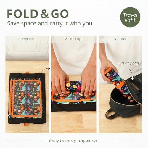 GWCYMYD Airplane Tray Table Cover, 44x30 cm Foldable Polyester Kids Travel Desk, Toddler Flight Essentials Toy Organiser for Train Journeys(Dinosaur) — view 6