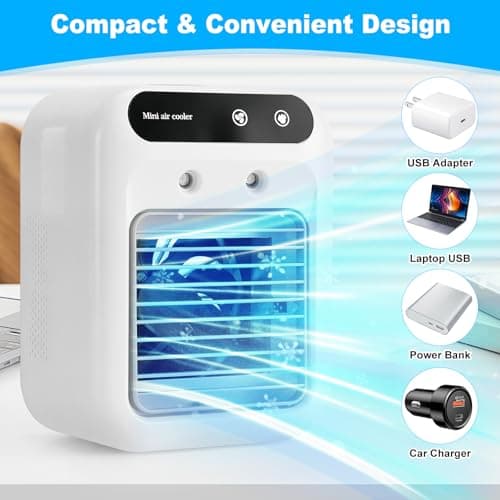 Portable Air Cooler, Mini Air Conditioner with 1800mAh Battery & Water Tank — view 5