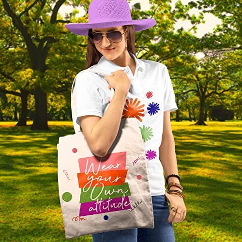 Top Urban Tote Bag Plain Natural Cotton Bag Ideal for Shopping Printing and Decoration Lightweight Reusable Canvas Fabric Bags for DIY, Advertising, Promotion, Gifts (Natural cotton, Pack of 3) — view 2