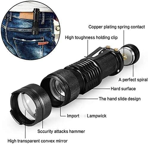 Blue Light LED Flashlight 1 Pack, Zoomable, Water Resistant, 3 Light Modes, Adjustable Focus Light for Camping, Hunting, Hiking, Night Vision, Night Fishing, Astronomy and Emergency (Black Shell) — view 4
