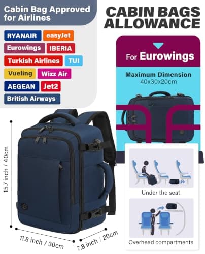 VANKEV 40x30x20 Ryanair Cabin Bag Underseat Travel Backpack Hand Luggage — view 3