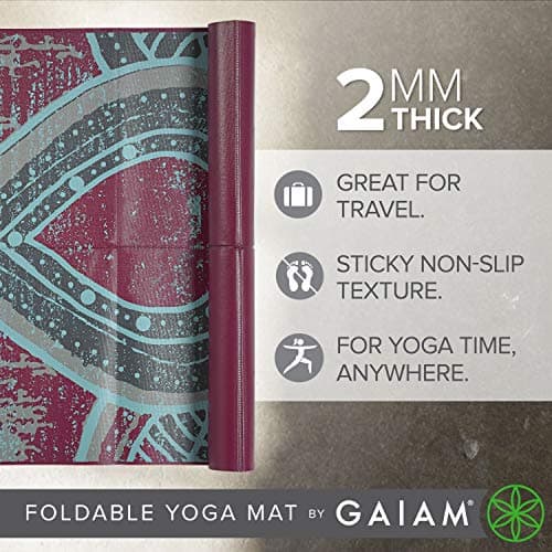 Gaiam Yoga Mat Folding Travel Fitness & Exercise Mat | Foldable Yoga Mat for All Types of Yoga, Pilates & Floor Workouts, Be Free, 2mm, 68"L x 24"W x 2mm Thick — view 2