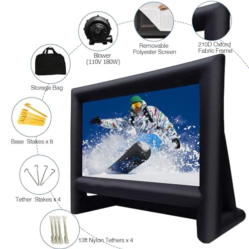 XHYCPY 16' Inflatable Outdoor Projector Movie Screen - Package with Rope, Blower + Tent Stakes - Great for Outdoor Backyard Pool Fun — view 2