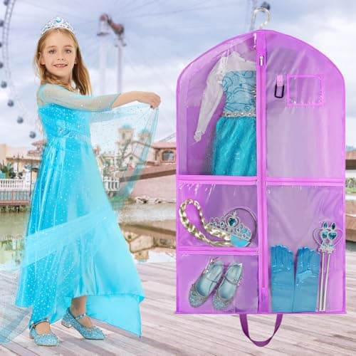 OSDUE Clothes Covers, 40 inch WaterproofHanging Garment Bags with 5 Zipper Pocket and ID Slot Pockets Foldable Kids Dance Costume Garment Bag Travel Storage Bag for Dancers Travel Competitions(Purple) — view 5