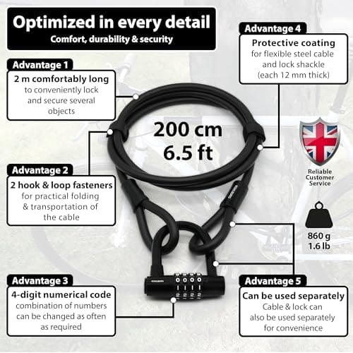 KOHLBURG Combination Cable Bike Lock 6.5ft/2m with Code | Combo Cable Lock — view 3