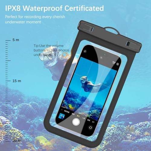 HopMore 2 Pack Waterproof Phone Pouch with Adjustable Lanyard Up to 7.2", IPX8 Universal Underwater Phone Case Dry Bag for iPhone 17 16 15 14 13 12 11 Pro, Samsung S25 S24 A56 A36 A16 - Black — view 4
