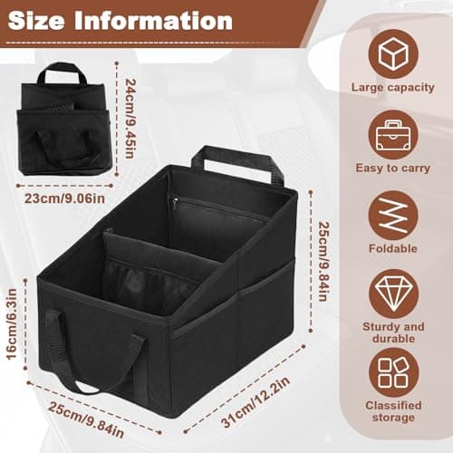 Car Back Seat Organiser with Mesh Pockets & Dual Handles, 2 Compartments Multi-Functional Large Capacity Foldable Cars Boot Tool, Sturdy Oxford Fabric Toys Storage Box Essentials for Kids & Women — view 5