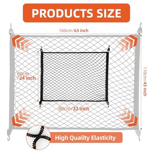Elastic Cargo Net for SUV Rear,Car Trunk Stretchable mesh Net Organizer,31.49" x 23.62" Stretch to 63"x43" with Fixing Hooks D-Rings Luggage Cover Road Trip Essentials Car Accessories(Black) — view 2