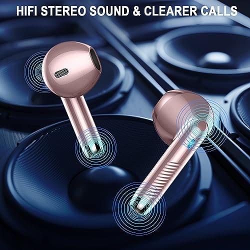 Wireless Earbuds, Bluetooth 5.4 Headphones in Ear with 4 ENC Noise Cancelling Mic, Bluetooth Earbuds 40H Playtime, HiFi Stereo Deep Bass Wireless Earphones IP7 Waterproof, USB-C Fast Charge, Pink Gold — view 2