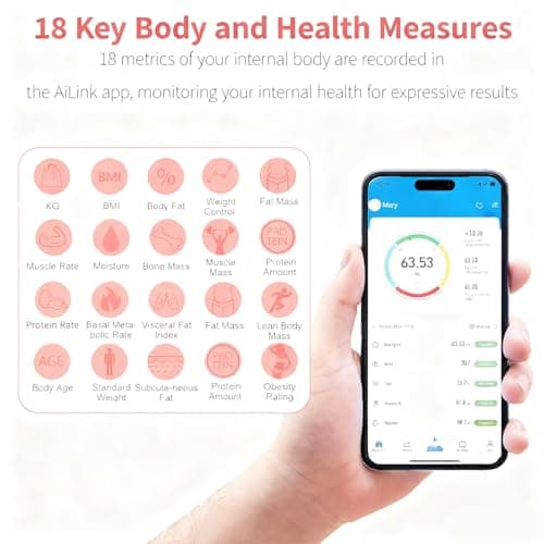 Smart Body Fat Scale Rechargeable,Body Composition Monitor with App,Pink — view 6