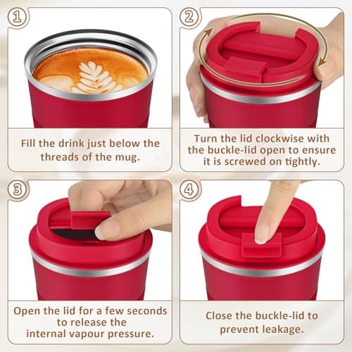 KETIEE Travel Mugs, 380ml Insulated Coffee Cup with Leakproof Lid,Reusable Coffee Cups Travel Cup,Coffee Travel Mug,Double Walled Coffee Mug,Stainless Steel Thermal Mug for Hot Cold Drinks,Red — view 6