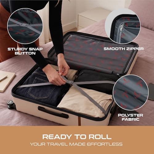 EAGLE EXPRESS Royal Monarch 28" Large Suitcase – Airline Compatible, Lightweight ABS Hard Shell, Silent 360° Spinner Wheels, Anti-Theft Zipper, Cover & Name Tag, (Cream) — view 5