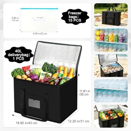 Yuaerbuo 40L Cool Bag, Cooler Bags, Picnic Bag Includes 15 Pcs Freezer Bags, Collapsible Cooler, Food Delivery Backpack, Cold Storage for Camping, Shopping, Family BBQ, Travel, and Barbecues — view 2