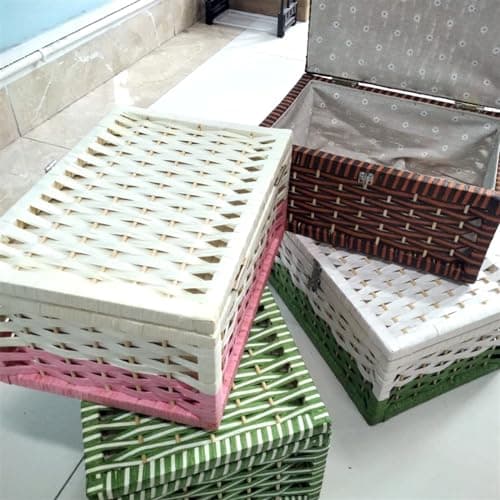 Boot Organizers Car Trunk Storage Box Fashion Straw Plaited Basket Auto Interior Stowing Tidying Supplies Road Trip Cars Storage Boxes with Lock (Color : WHITE) — view 5