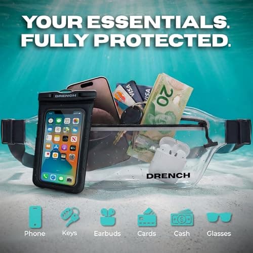 DRENCH 100% Waterproof Clear Bum Bag | IPX8 Transparent Waist Bag for Beach Holidays, Festivals & Stadium Events | Waterproof Belt Bag for Phone, Cards, Travel Essentials & Concert Security — view 2
