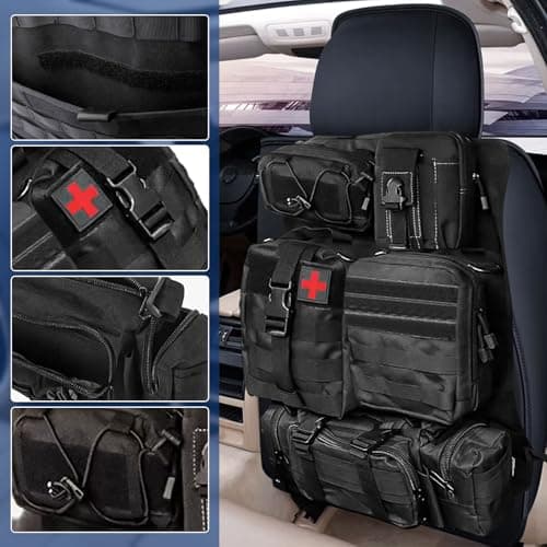 Tactical Car Seat Organizer with 5 Detachable Bag, Car Backrest Protector 600D Oxford Waterproof Tactical Vehicle Seat Back Organiser for Most Vehicle SUV Truck Pickup — view 3