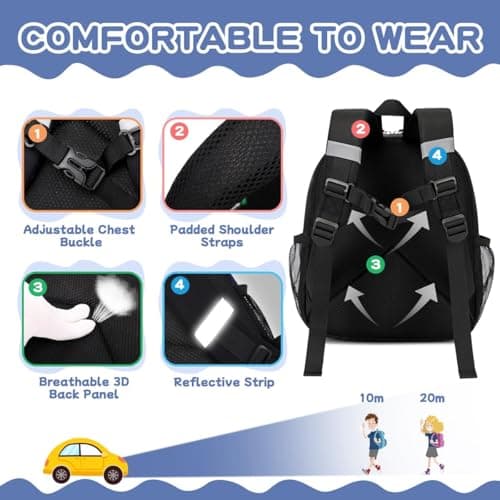 QIXIHU Toddler Backpack for Boys Girls, 12'' Mini Preschool Backpack for Kids Age 2-4 Years Old Small Toddler Bookbag for Kindergarten with Chest Buckle and Reflective Strip — view 5