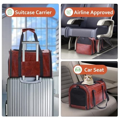Fashion Dog Carrier Pet Carrier Airline Approved Cat Carrier for Small Dogs Cats Under 15 Lbs, Vegan Leather Collapsible Soft Sided Travel Puppy Carrier — view 6