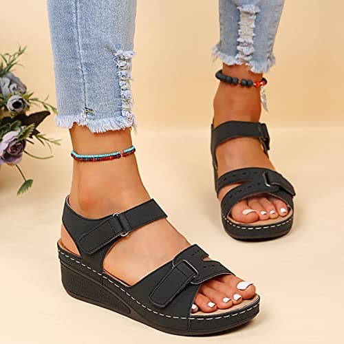 Women's Fashion Wedge Sandals -Arch Support Sandals For Women Lightweight Walking Casual Travel Breathable Flip Flop Womens Wide Fit Slippers Ladies Summer Beach Shoes for Indoor and Outdoor — view 3