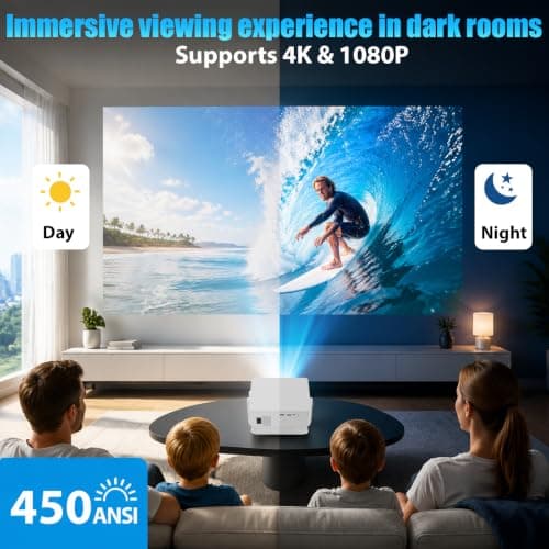 2026 Smart Projector Built-in Apps Android 14, 450 ANSI Support 4K & Native 1080P, Projector for Bedroom Home Wifi6 and BT5.4, 270° Rotation 30db Low Noise Auto Keystone Mini Movie Portable Projectors — view 2