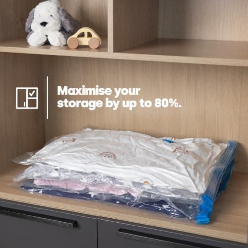 LIVIVO 8 Pack Vacuum Storage Bags - Medium Vacuum Bags for Travel Storage - Vacuum Pack Bags for Clothes, Storage, Travel, Bedding, Duvets & Pillows – Airtight, Waterproof Compression Pouches (Blue) — view 5