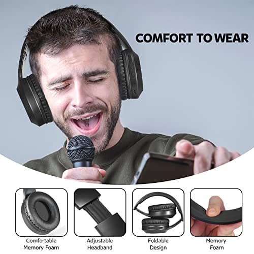 Rydohi Bluetooth Headphones Over Ear, 68H Playtime and 3 EQ Music Modes Wireless Headphones with Microphone/Deep Bass, HiFi Stereo Foldable Lightweight Headset for PC Home Travel Office (BLACK) — view 4