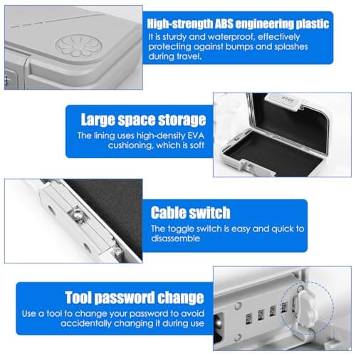Portable Combination Lock Box Resettable 4 Digit Waterproof Code Lock Box Compact Travel Cash Security Case w/Removable Steel Cable for Travel Hotel Beach — view 4