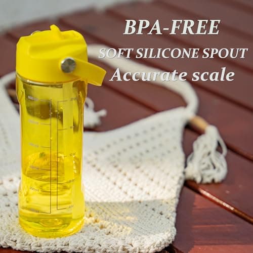 GOPPUS 600ml/20oz Clear Water Bottle with Straw, Tritan Leakproof Sports Drinking Bottle, BPA Free Wide Mouth Gym Bottle with Handle and Measurement Marks for School, Gym, Travel (Yellow) — view 4
