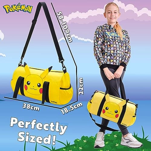 Pokemon Travel Bag for Kids Gym Bag Overnight Pikachu Sports Football Kit Holdall Bag Hand Luggage Bag Gifts for Boys (Yellow 3D Ears) — view 6