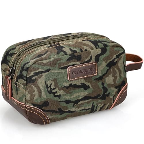emissary Men's Canvas Travel Toiletry Bag, Leather Dopp Kit, Camo-Green, L, Luxury Travel Essentials for Men