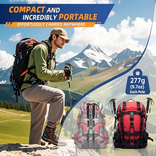 Telescopic Walking Sticks for Women&Men, Lightweight Hiking Poles — view 3