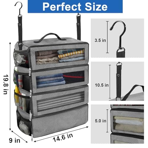 Olosar Suitcase Organizer, Travel Luggage Organizer Portable Hanging Travel Shelves Collapsible Hanging Packing Cubes for Carry on Suitcase, Grey-M, M, Modern — view 4