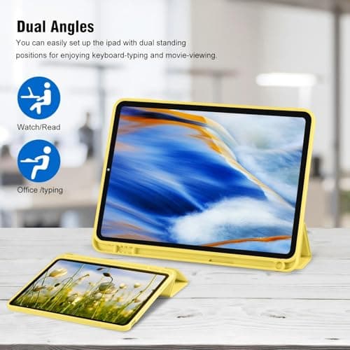 iPad (A16) 11th Generation Case 11 Inch 2025, iPad 10th Generation Case 2022 10.9 Inch with Pencil Holder, Soft TPU Back Slim Smart Protective Trifold Stand Cover, Auto Wake/Sleep, Yellow — view 5