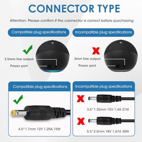 15W Power Supply Charger for Alexa Echo Dot 3rd 4th 5th Gen 12V 1.25A — view 2