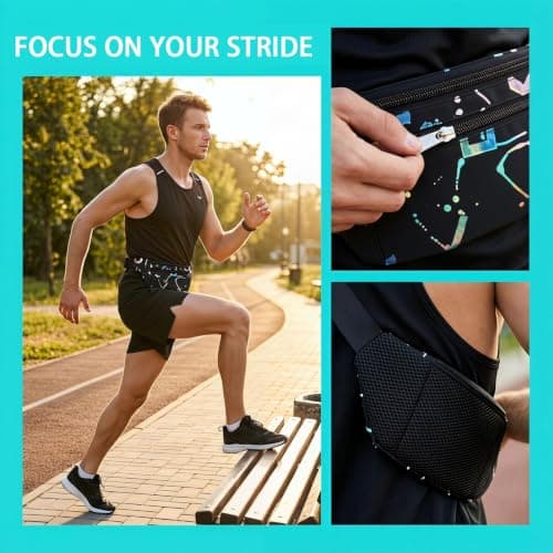 Adjustable Running Belt,Slim Phone Holder for Running Slim Waist Pack Black — view 6