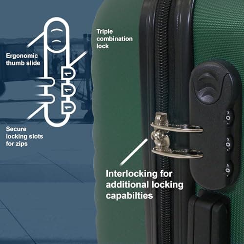 Planet Direct Green Cabin Suitcase (55x36x23cm) | Hard Shell Lightweight Suitcase | 3-Digit Lock | 4 Spinner Wheels | Telescopic Handle | Carry On Luggage — view 6