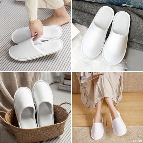 Tokaneit 20 Pairs Hotel Guest Slippers White, Spa Slippers Multipack, Travel Slipper, Soft and Comforable, Flat White Closed Toe House Shoes, for Guests, Wedding Party and Hospitality Use — view 6