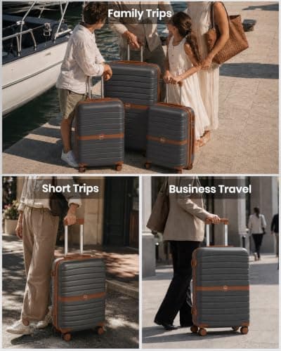 Kono Medium Hard Shell Suitcase, Lightweight ABS+PC Checked Luggage,Grey — view 6