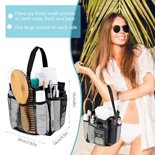 Dimeho Mesh Shower Caddy Bag Portable Large Capacity Bath Tote Basket Quick Dry Hangable Toiletry Organizer Bag 8 Storage Pocket for Gym College Dorm Beach Swimming Pool Camp Travel — view 4