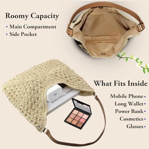 Bototack Straw Beach Bag For Women, Large Straw Bags Weave Handmade Handle Tote Bag, Bohemian Summer Straw Shoulder Bag Handbags for Travel Holiday Shopping (Beige) — view 6